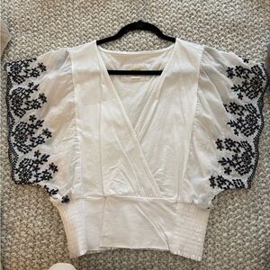 Maeve White Blouse with Navy Floral Details